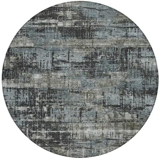 8' Charcoal And Gray Round Geometric Washable Indoor Outdoor Area Rug Photo 1