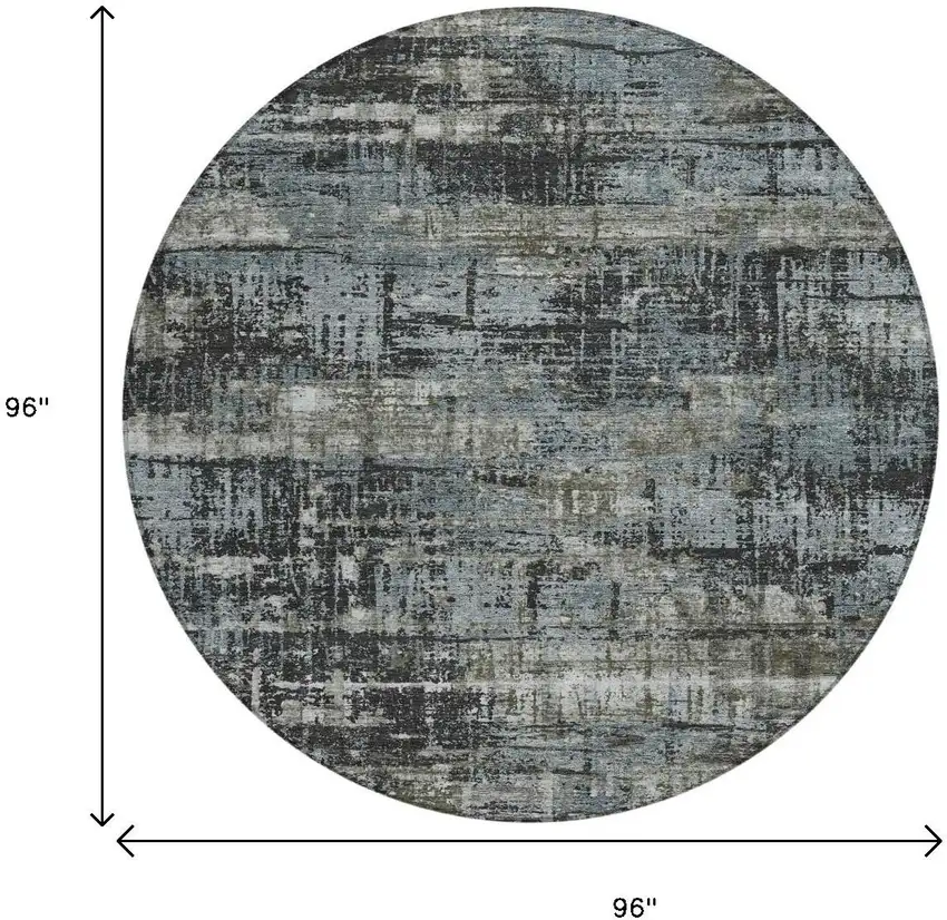 8' Charcoal And Gray Round Geometric Washable Indoor Outdoor Area Rug Photo 9