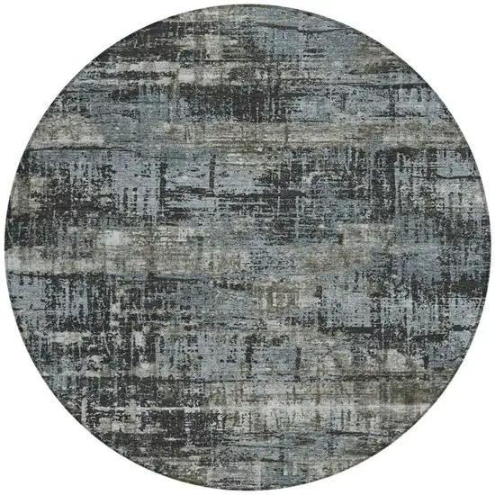 8' Charcoal And Gray Round Geometric Washable Indoor Outdoor Area Rug Photo 3