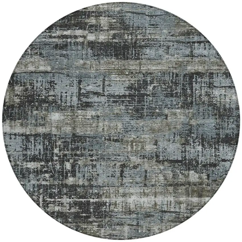 8' Charcoal And Gray Round Geometric Washable Indoor Outdoor Area Rug Photo 3