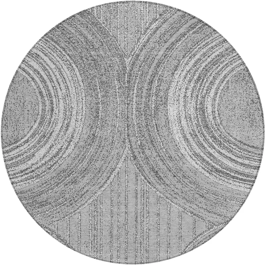 8' Charcoal And Gray Round Geometric Washable Indoor Outdoor Area Rug Photo 1