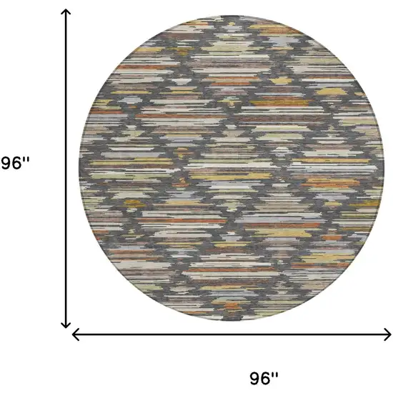 8' Charcoal And Gray Round Southwestern Washable Indoor Outdoor Area Rug Photo 8