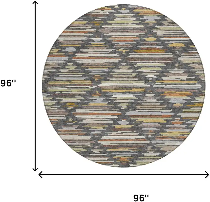 8' Charcoal And Gray Round Southwestern Washable Indoor Outdoor Area Rug Photo 8