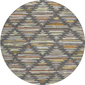 Photo of 8' Charcoal And Gray Round Southwestern Washable Indoor Outdoor Area Rug