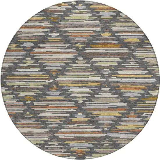 8' Charcoal And Gray Round Southwestern Washable Indoor Outdoor Area Rug Photo 1