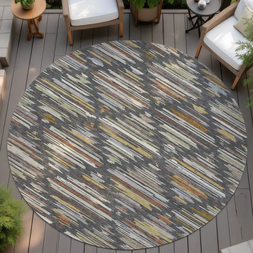 8' Charcoal And Gray Round Southwestern Washable Indoor Outdoor Area Rug Photo 4