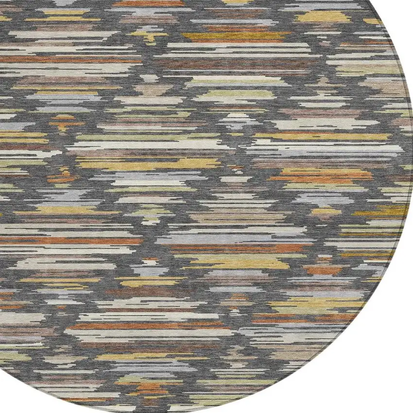 8' Charcoal And Gray Round Southwestern Washable Indoor Outdoor Area Rug Photo 2