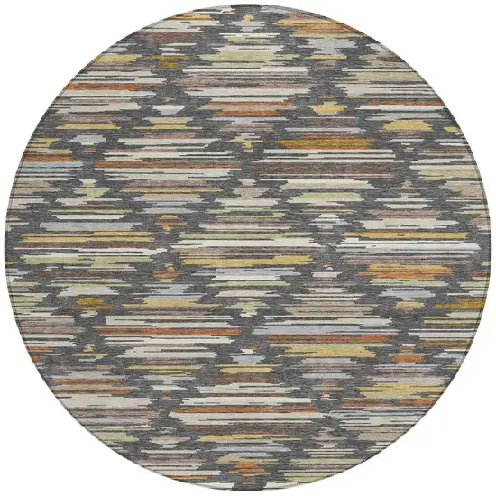 8' Charcoal And Gray Round Southwestern Washable Indoor Outdoor Area Rug Photo 3