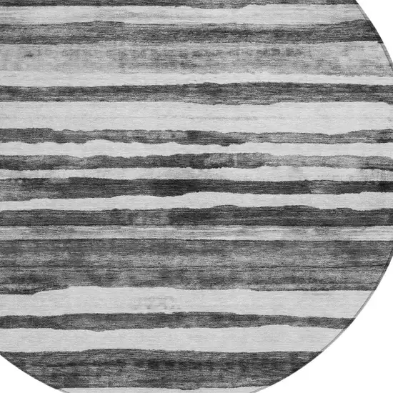 8' Charcoal And Gray Round Striped Washable Indoor Outdoor Area Rug Photo 4