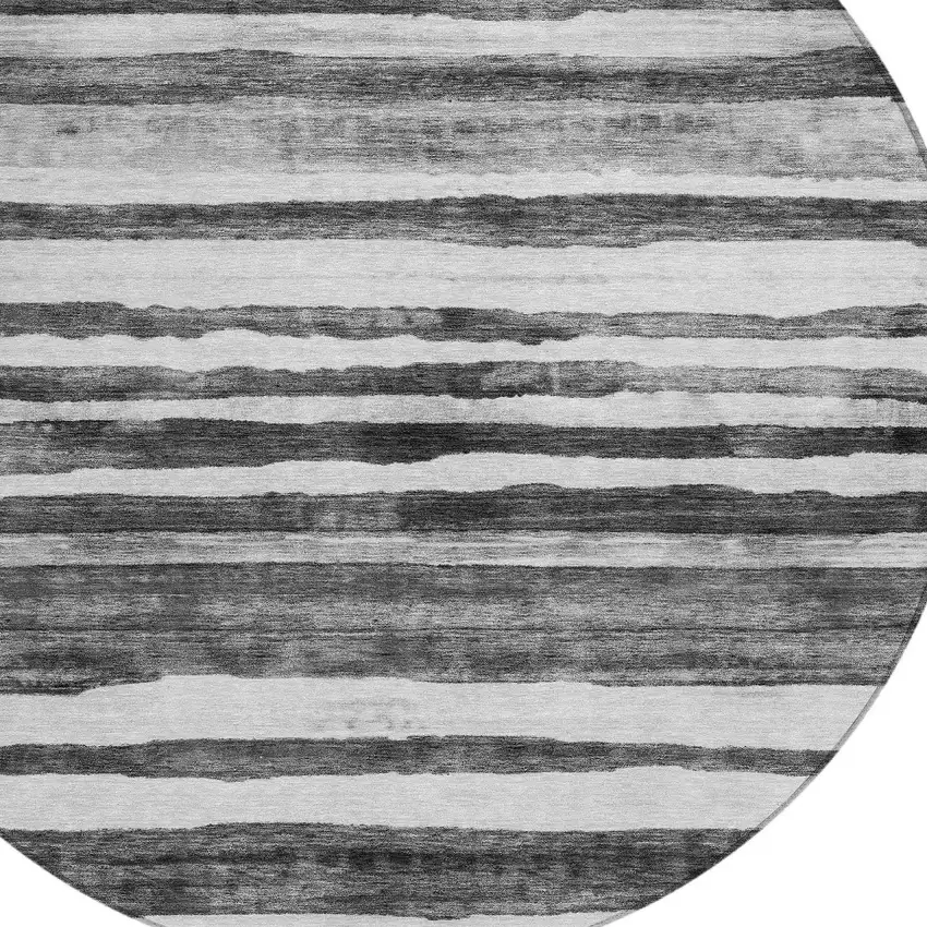 8' Charcoal And Gray Round Striped Washable Indoor Outdoor Area Rug Photo 4