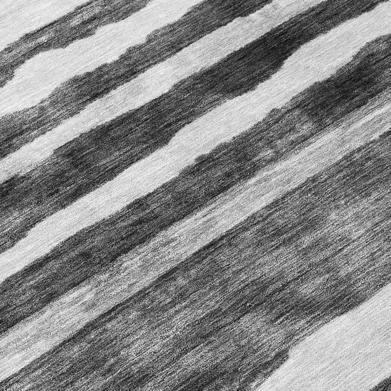 8' Charcoal And Gray Round Striped Washable Indoor Outdoor Area Rug Photo 8