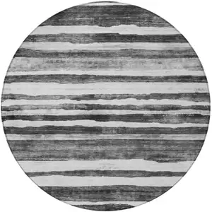 Photo of 8' Charcoal And Gray Round Striped Washable Indoor Outdoor Area Rug