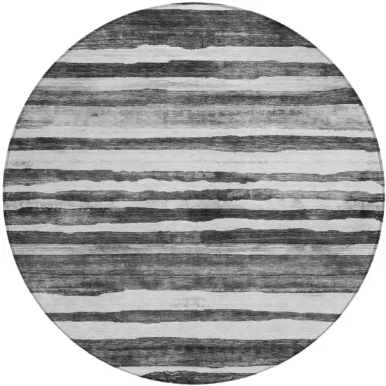 8' Charcoal And Gray Round Striped Washable Indoor Outdoor Area Rug Photo 2