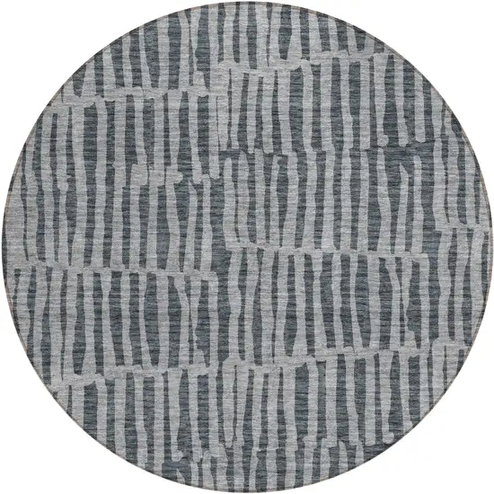 8' Charcoal And Gray Round Striped Washable Indoor Outdoor Area Rug Photo 2