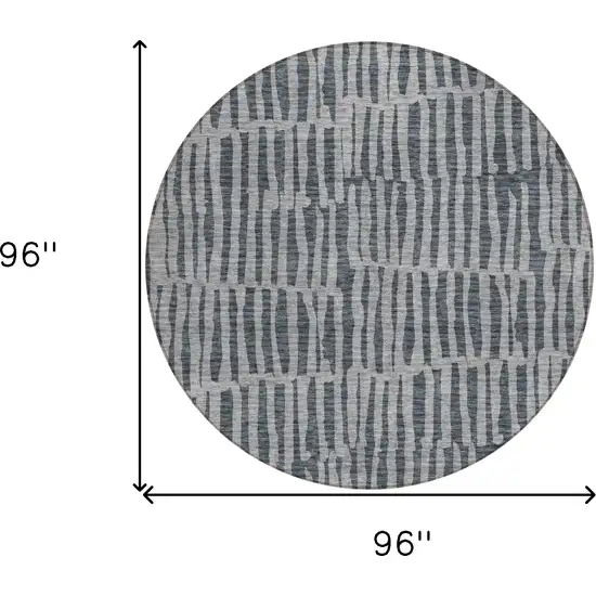 8' Charcoal And Gray Round Striped Washable Indoor Outdoor Area Rug Photo 3