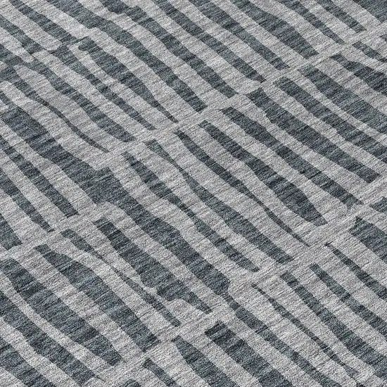 8' Charcoal And Gray Round Striped Washable Indoor Outdoor Area Rug Photo 7