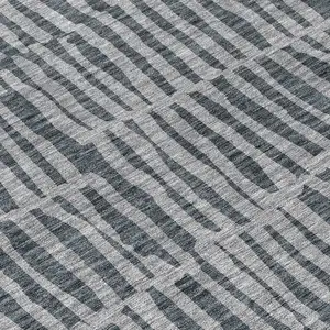Photo of 8' Charcoal And Gray Round Striped Washable Indoor Outdoor Area Rug
