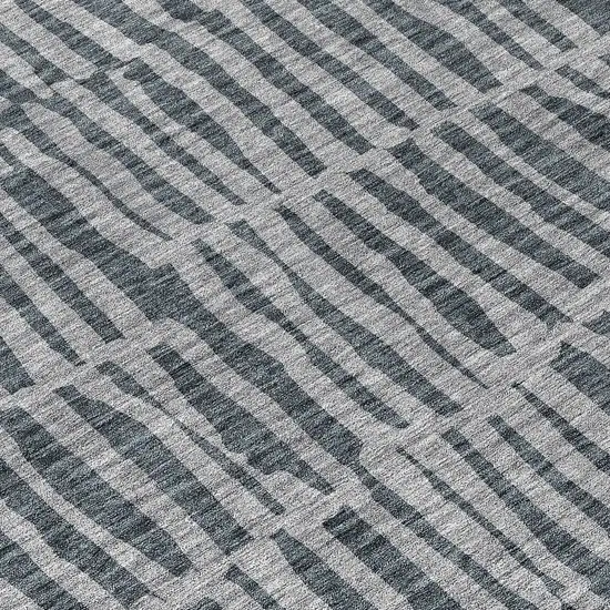 8' Charcoal And Gray Round Striped Washable Indoor Outdoor Area Rug Photo 7