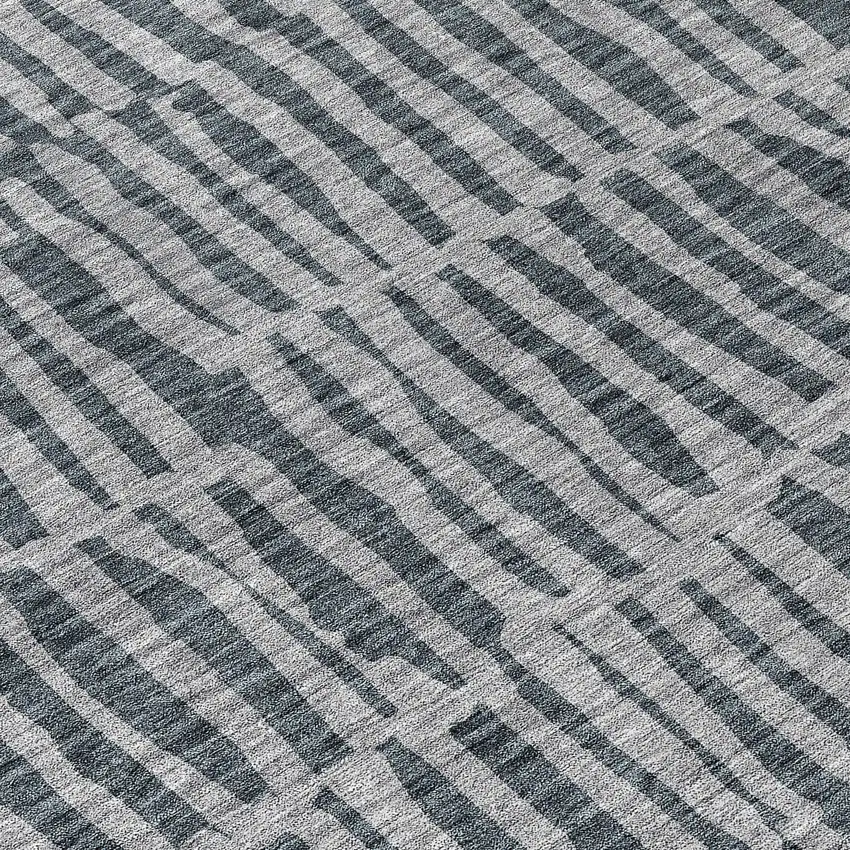 8' Charcoal And Gray Round Striped Washable Indoor Outdoor Area Rug Photo 7