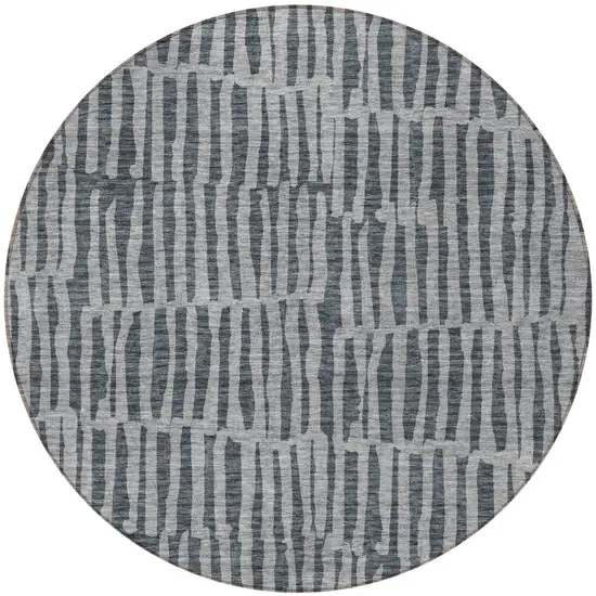 8' Charcoal And Gray Round Striped Washable Indoor Outdoor Area Rug Photo 4