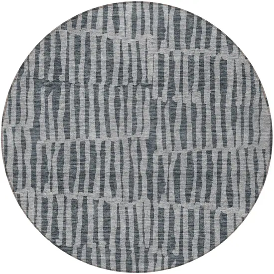 8' Charcoal And Gray Round Striped Washable Indoor Outdoor Area Rug Photo 4