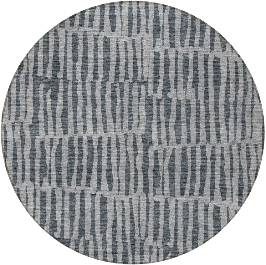 8' Charcoal And Gray Round Striped Washable Indoor Outdoor Area Rug Photo 4