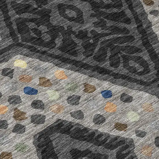 8' Charcoal And Gray Round Tribal Washable Indoor Outdoor Area Rug Photo 7