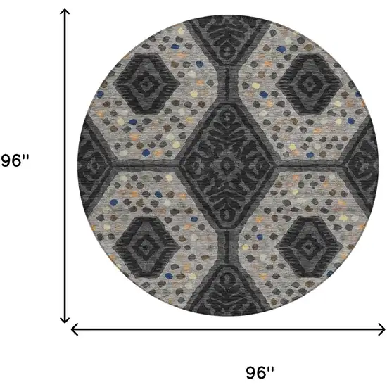 8' Charcoal And Gray Round Tribal Washable Indoor Outdoor Area Rug Photo 8