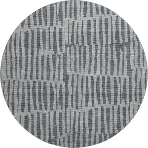 Photo of 8' Charcoal And Gray Striped Washable Round Rug With UV Protection