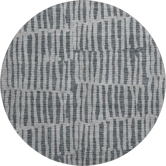 8' Charcoal And Gray Striped Washable Round Rug With UV Protection Photo 1