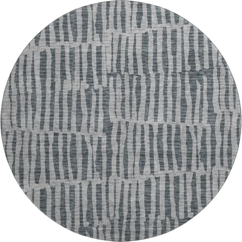 8' Charcoal And Gray Striped Washable Round Rug With UV Protection Photo 1