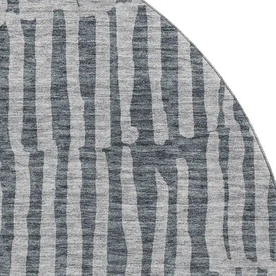 8' Charcoal And Gray Striped Washable Round Rug With UV Protection Photo 3