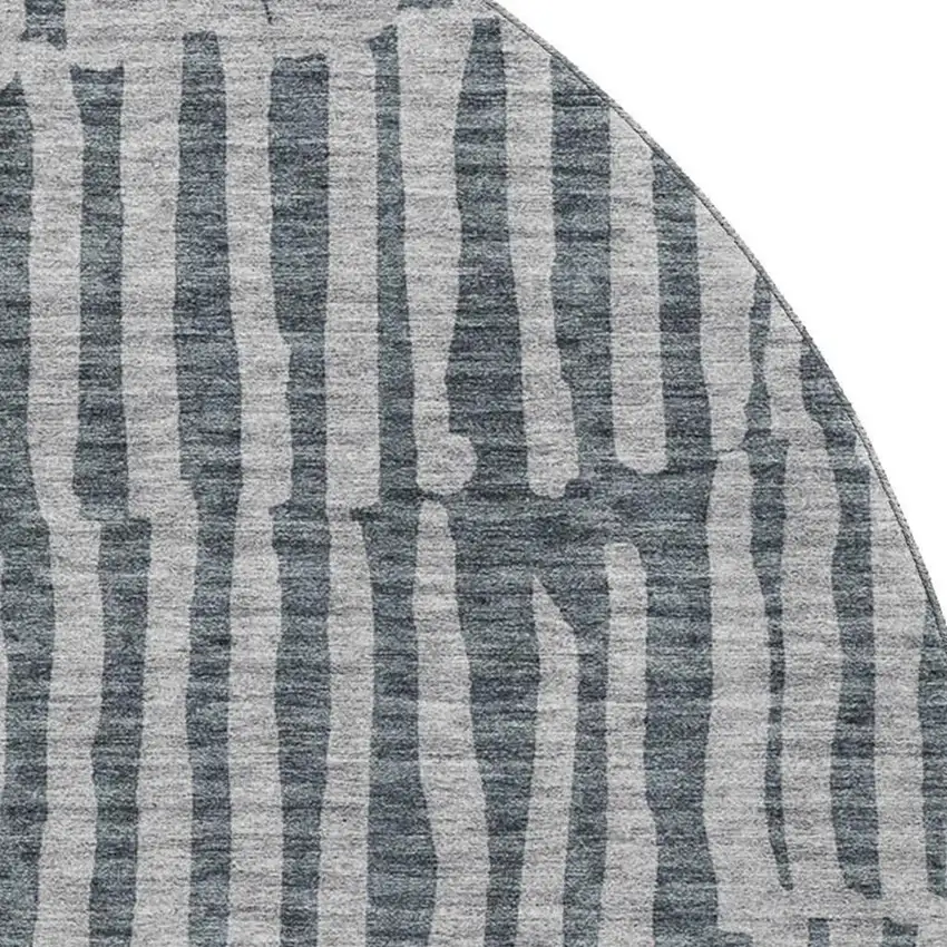8' Charcoal And Gray Striped Washable Round Rug With UV Protection Photo 3