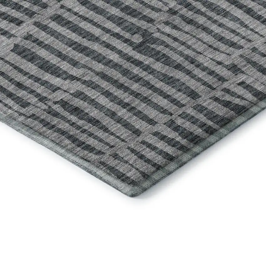 8' Charcoal And Gray Striped Washable Round Rug With UV Protection Photo 7