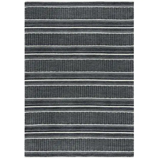 8' Charcoal And Gray Wool Striped Hand Tufted Area Rug Photo 1