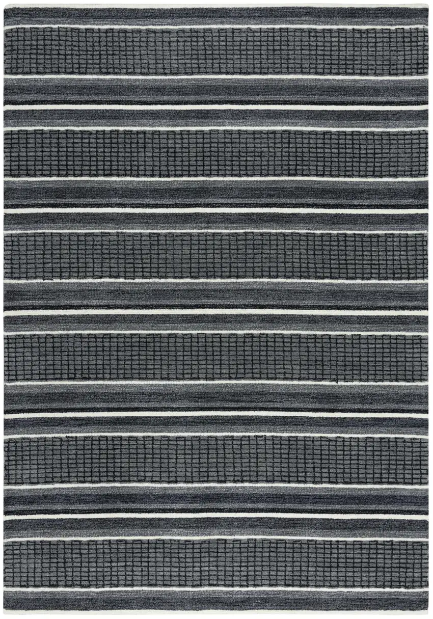 8' Charcoal And Gray Wool Striped Hand Tufted Area Rug Photo 1