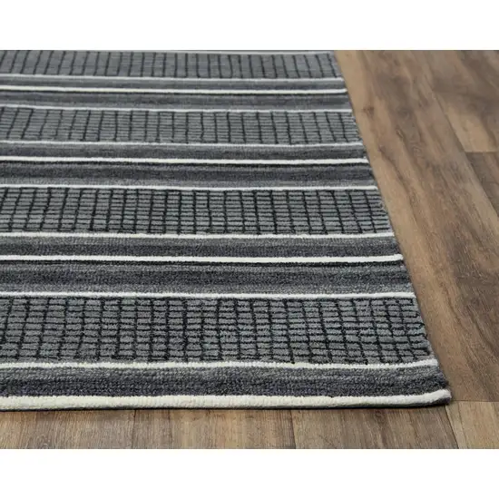 8' Charcoal And Gray Wool Striped Hand Tufted Area Rug Photo 2