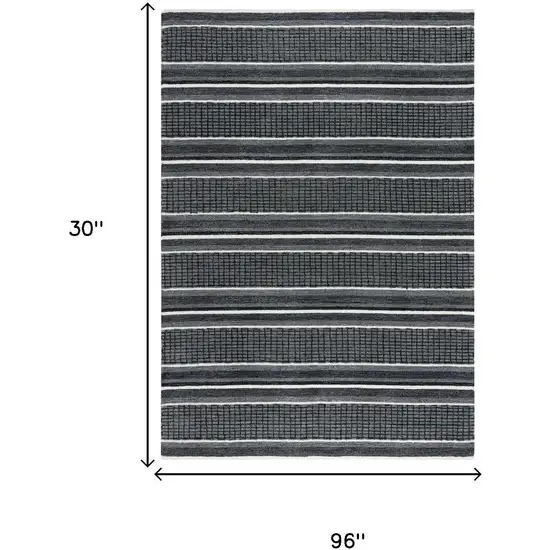 8' Charcoal And Gray Wool Striped Hand Tufted Area Rug Photo 4