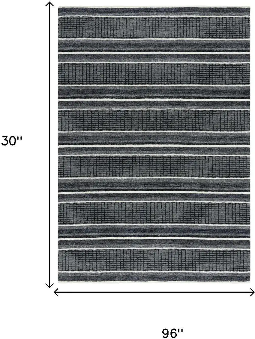 8' Charcoal And Gray Wool Striped Hand Tufted Area Rug Photo 4