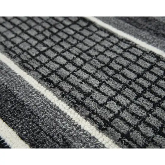 8' Charcoal And Gray Wool Striped Hand Tufted Area Rug Photo 3