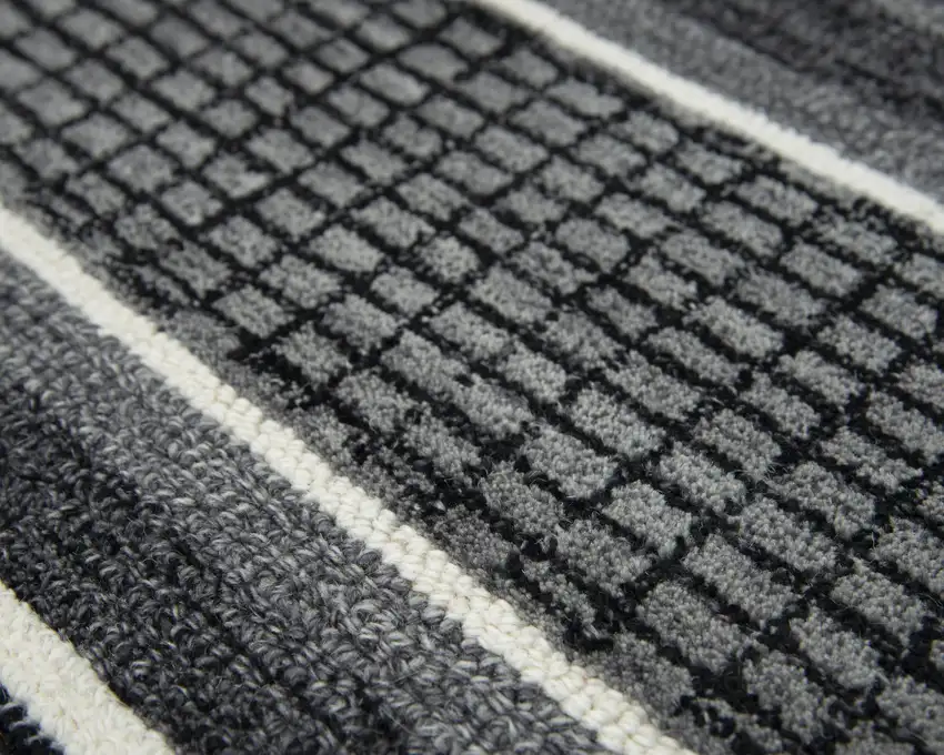 8' Charcoal And Gray Wool Striped Hand Tufted Area Rug Photo 3