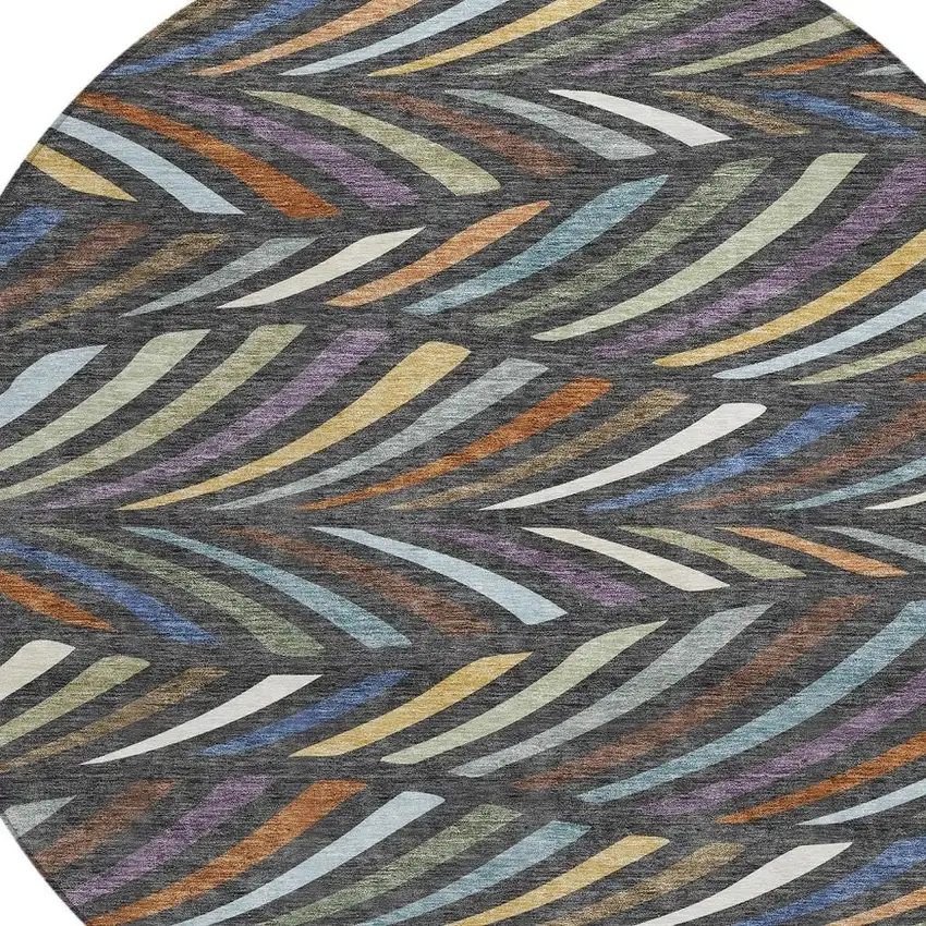 8' Charcoal And Green Round Abstract Washable Indoor Outdoor Area Rug Photo 2