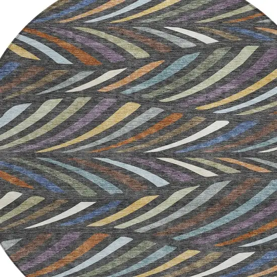 8' Charcoal And Green Round Abstract Washable Indoor Outdoor Area Rug Photo 2