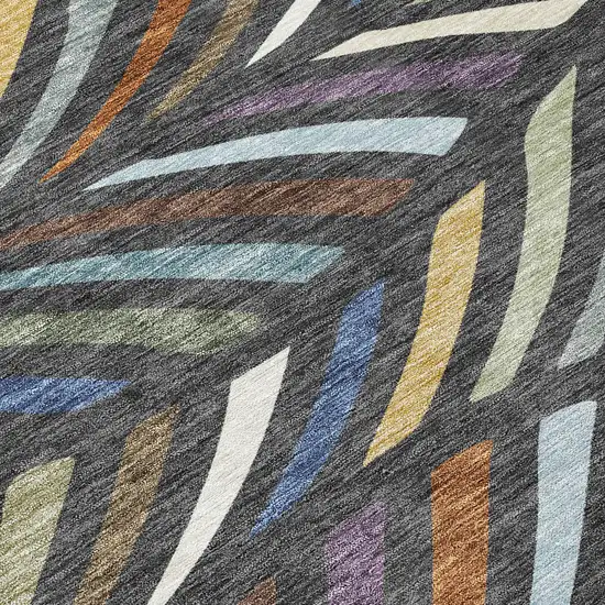 8' Charcoal And Green Round Abstract Washable Indoor Outdoor Area Rug Photo 7