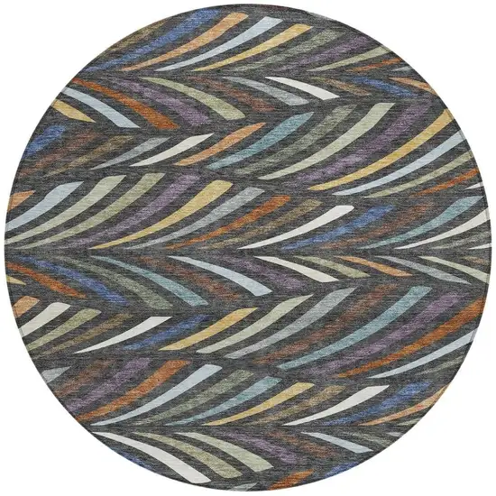 8' Charcoal And Green Round Abstract Washable Indoor Outdoor Area Rug Photo 3