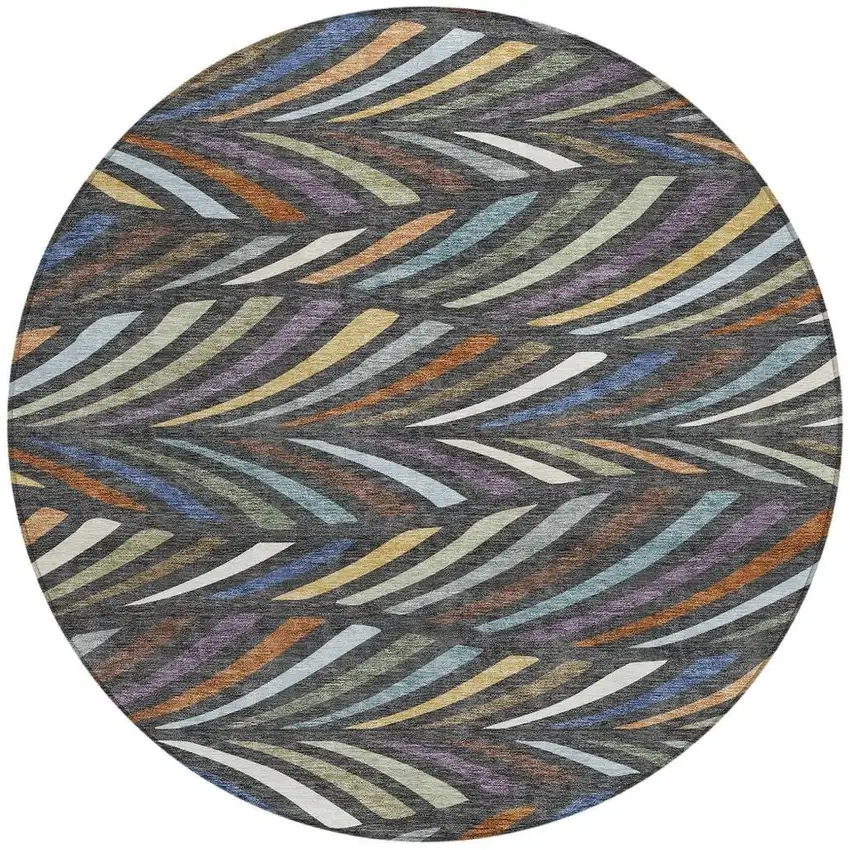 8' Charcoal And Green Round Abstract Washable Indoor Outdoor Area Rug Photo 3