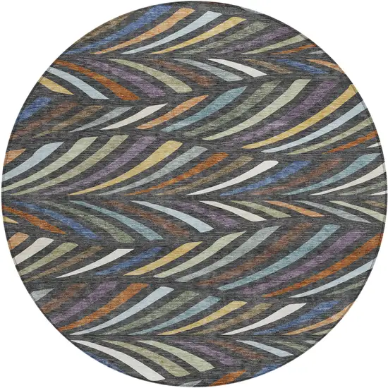 8' Charcoal And Green Round Abstract Washable Indoor Outdoor Area Rug Photo 1