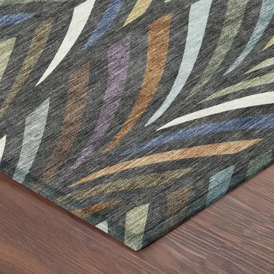 8' Charcoal And Green Round Abstract Washable Indoor Outdoor Area Rug Photo 6