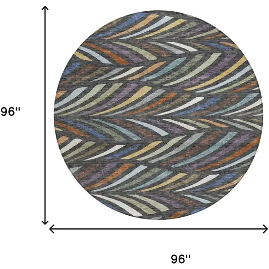 8' Charcoal And Green Round Abstract Washable Indoor Outdoor Area Rug Photo 8