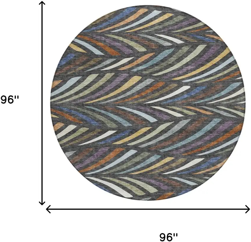 8' Charcoal And Green Round Abstract Washable Indoor Outdoor Area Rug Photo 8